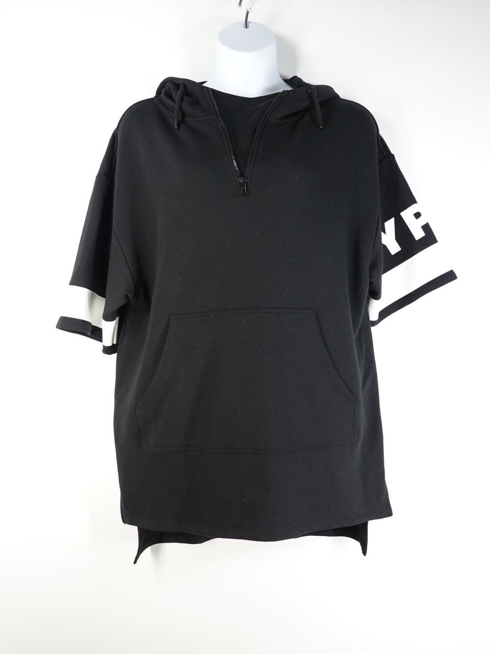 Ivy Park Women's Hoodie L Black Oversized Tunic Short Sleeve Designer Lounge